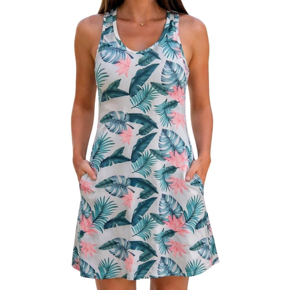 Kyodan Women's XS Tropical Athletic Dress Built-In Bra Zip Pockets